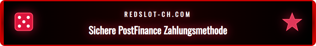 Screenshot der Redslot Einzahlungsseite mit dem PostFinance Logo im Fokus.